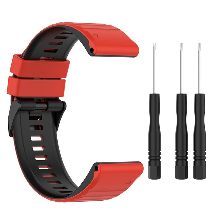 For Garmin Fenix 7X Pro Watch Bands Horizontal Stripes Silicone Dual-color Strap - Red / Black