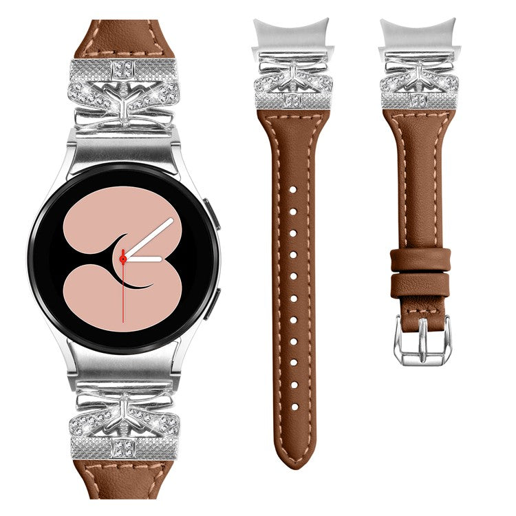 Silver Buckle Watchband for Samsung Galaxy Watch6 44mm / Watch6 Classic 43mm / 47mm Watch Strap - Brown