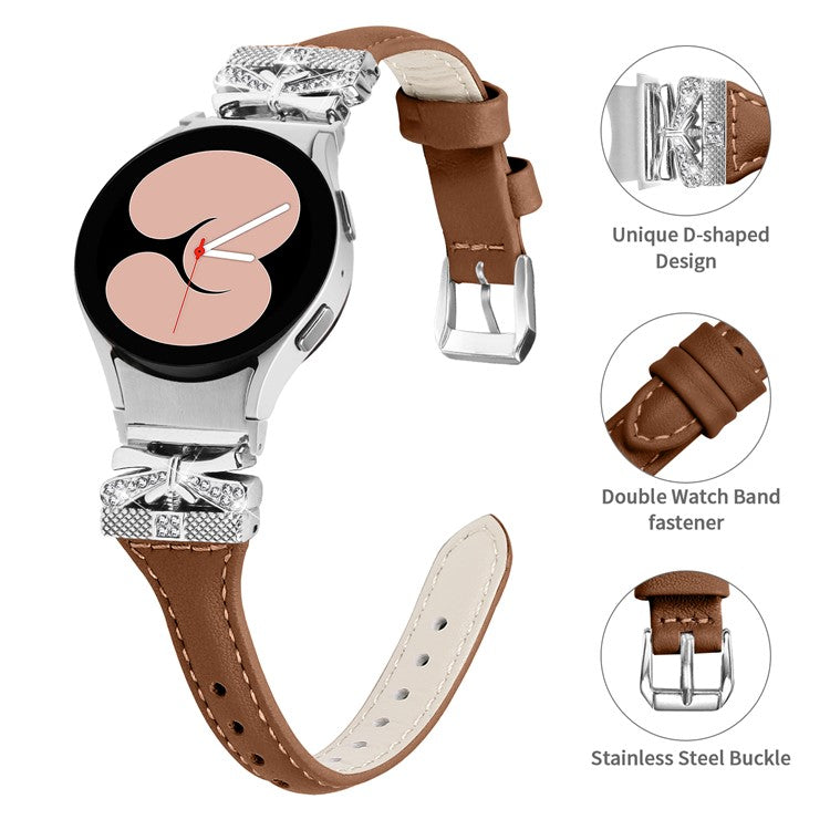 Silver Buckle Watchband for Samsung Galaxy Watch6 44mm / Watch6 Classic 43mm / 47mm Watch Strap - Brown