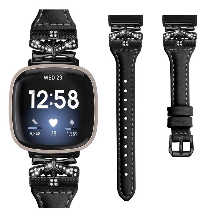 Black Buckle Wrist Band for Fitbit Versa 3 / 4 / Sense / Sense 2 Butterfly Connector Smart Watch Strap - Black