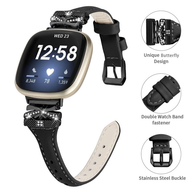 Black Buckle Wrist Band for Fitbit Versa 3 / 4 / Sense / Sense 2 Butterfly Connector Smart Watch Strap - Black