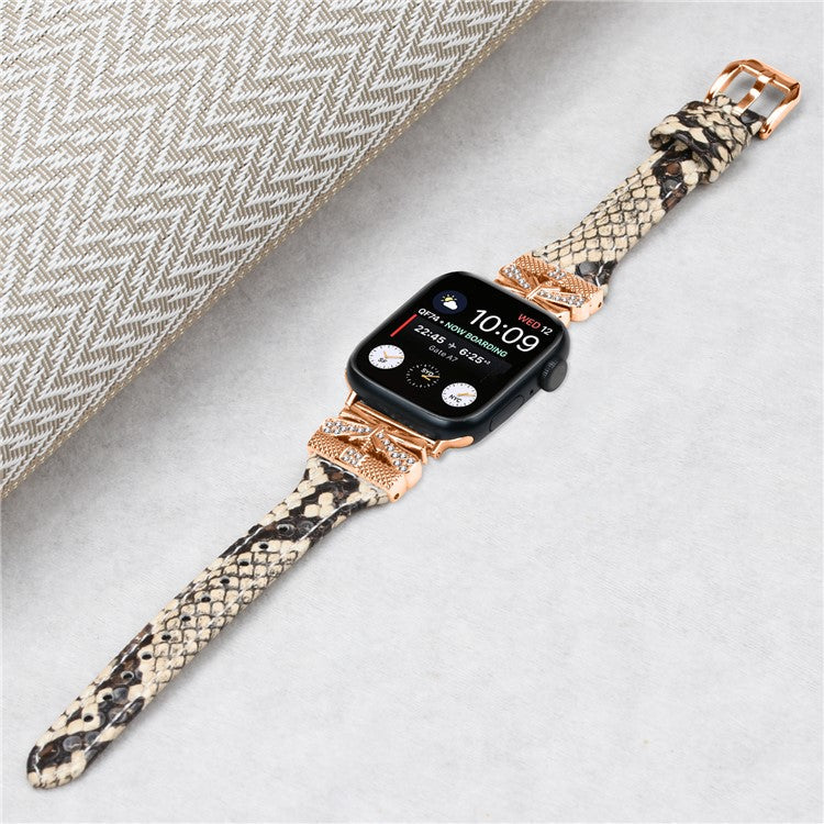 Rose Gold Buckle Watchband for Apple Watch Series 10 46mm / Ultra 2 Ultra 49mm / Series 9 8 7 45mm / 6 5 4 SE (2023) SE (2022) SE 44mm / 3 2 1 42mm - Snake Texture