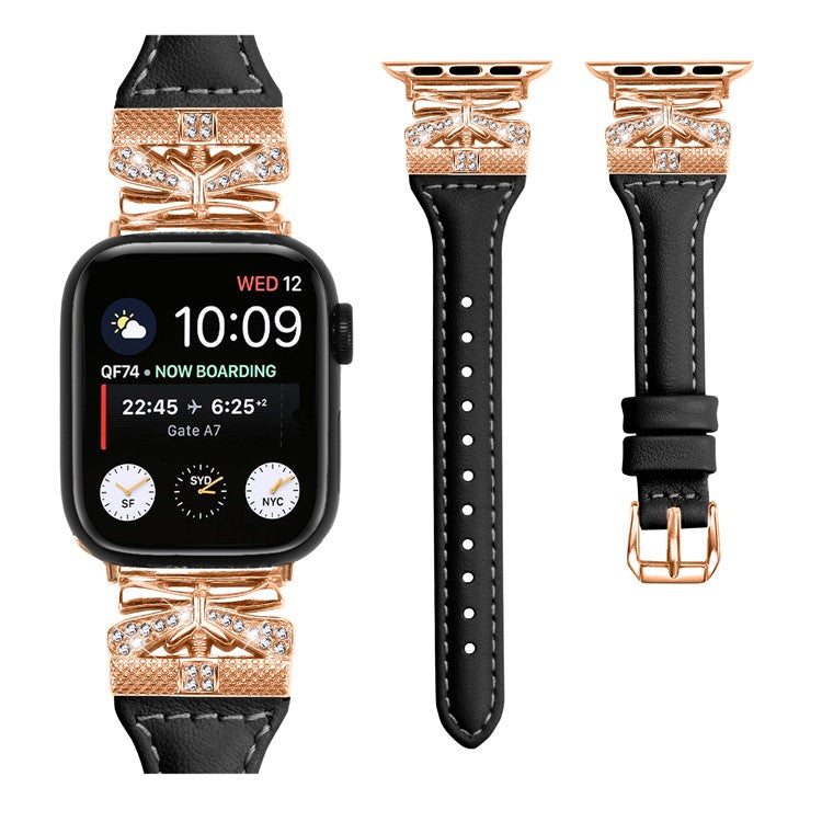 Rose Gold Buckle Watchband for Apple Watch Series 10 46mm / Ultra 2 Ultra 49mm / Series 9 8 7 45mm / 6 5 4 SE (2023) SE (2022) SE 44mm / 3 2 1 42mm - Black