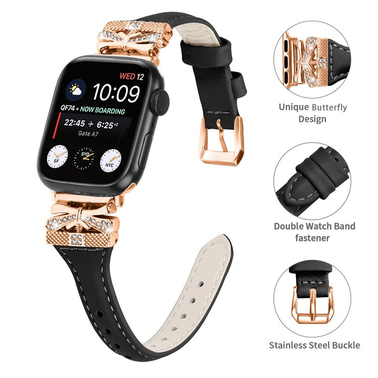Rose Gold Buckle Watchband for Apple Watch Series 10 46mm / Ultra 2 Ultra 49mm / Series 9 8 7 45mm / 6 5 4 SE (2023) SE (2022) SE 44mm / 3 2 1 42mm - Black