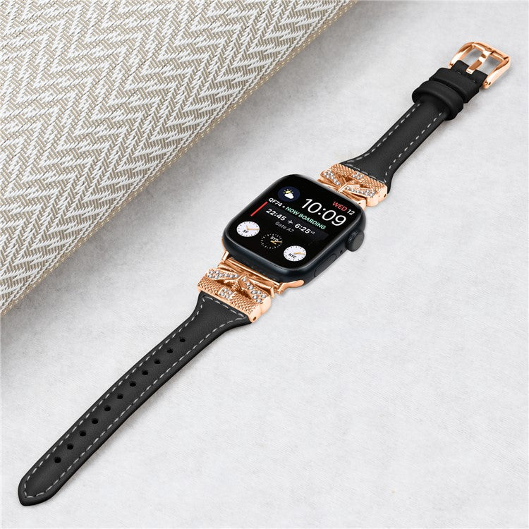 Rose Gold Buckle Watchband for Apple Watch Series 10 46mm / Ultra 2 Ultra 49mm / Series 9 8 7 45mm / 6 5 4 SE (2023) SE (2022) SE 44mm / 3 2 1 42mm - Black