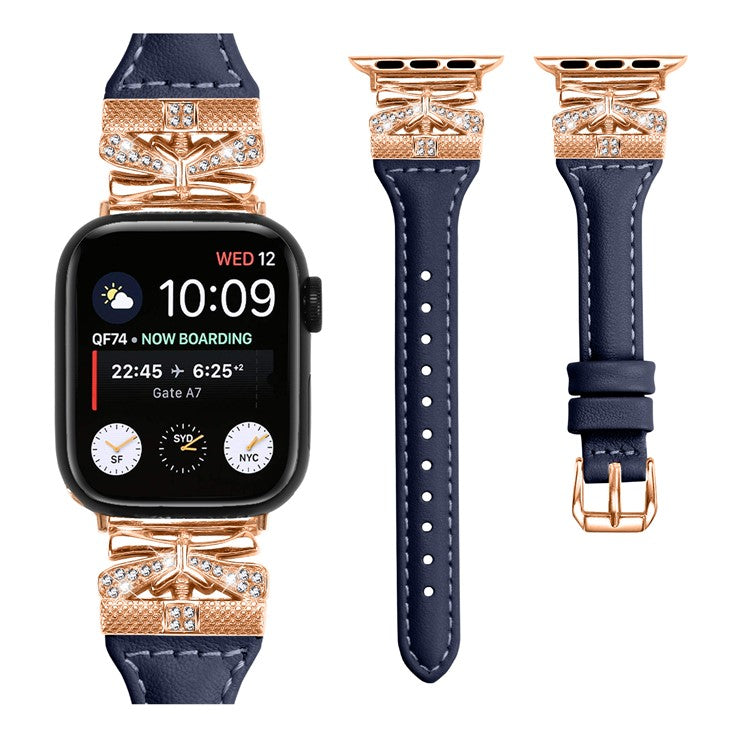 Rose Gold Buckle Watch Strap for Apple Watch Series 10 42mm / 9 8 7 41mm / SE (2023) SE (2022) SE 6 5 4 40mm / 3 2 1 38mm - Dark Blue