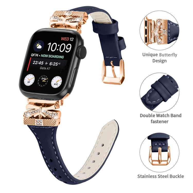 Rose Gold Buckle Watch Strap for Apple Watch Series 10 42mm / 9 8 7 41mm / SE (2023) SE (2022) SE 6 5 4 40mm / 3 2 1 38mm - Dark Blue