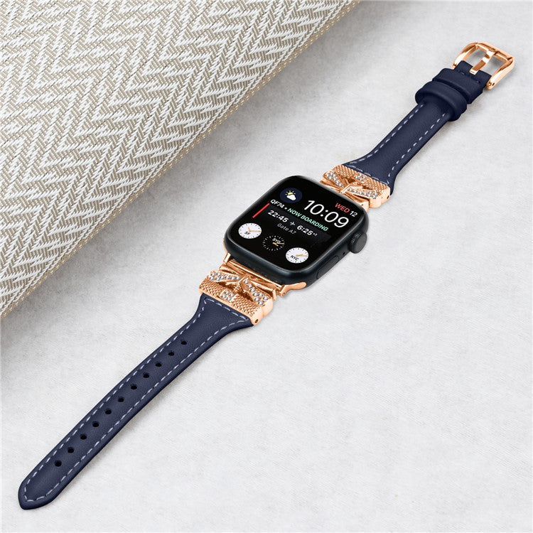 Rose Gold Buckle Watch Strap for Apple Watch Series 10 42mm / 9 8 7 41mm / SE (2023) SE (2022) SE 6 5 4 40mm / 3 2 1 38mm - Dark Blue