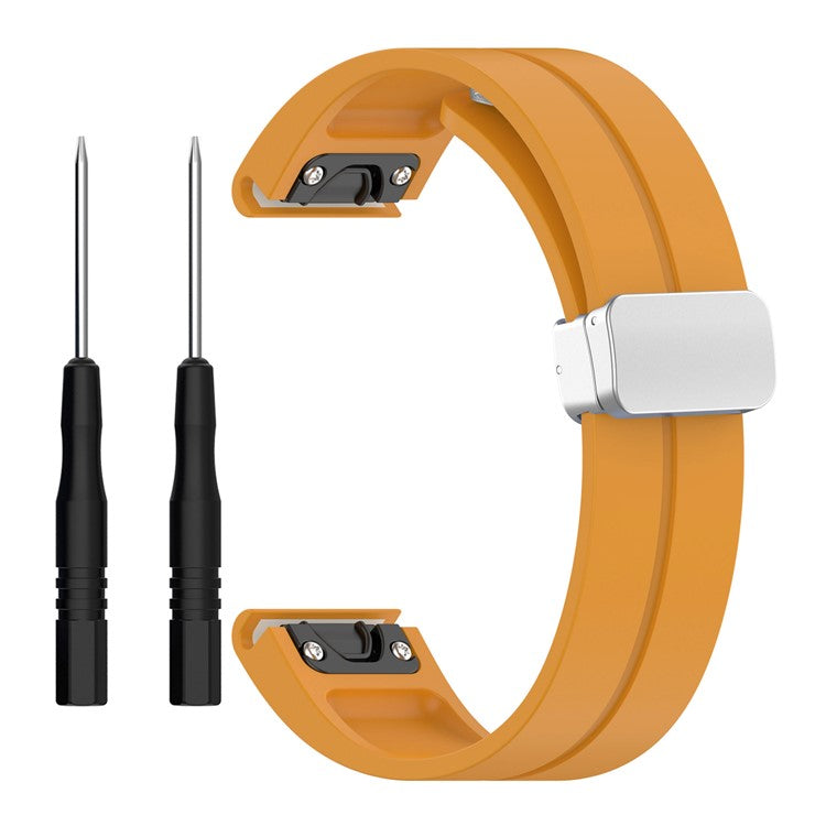 For Garmin Fenix 7S / 6S Pro / 5S Plus / Instinct 2S Silicone Watch Bands Silver Buckle 20mm Strap - Dark Yellow