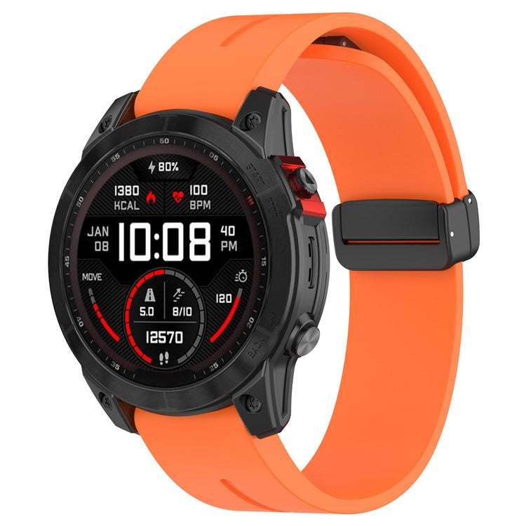 For Garmin Fenix 7 / Forerunner 965 / 955 / 945 / 935 Silicone Band Black Buckle 22mm Watch Strap - Orange