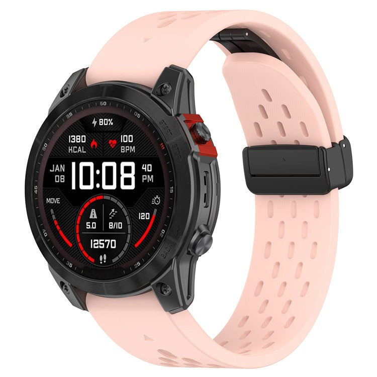 For Garmin Tactix 7 Pro / Fenix 7X / Fenix 7X Solar Silicone Watch Strap 26mm Breathable Watch Band with Folding Buckle - Light Pink