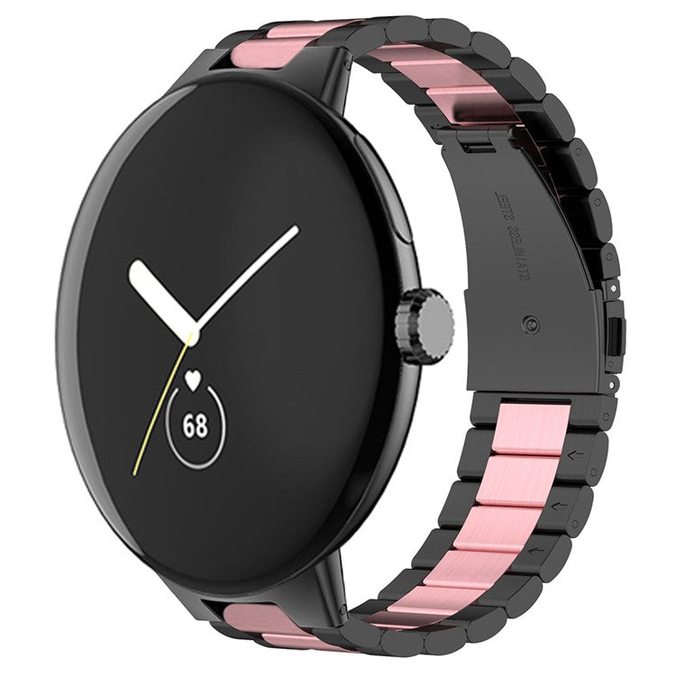 For Google Pixel Watch 3 41mm / Watch 2 / Pixel Watch Stainless Steel Watch Strap Integrate Replacement Watch Band - Black / Pink / Black