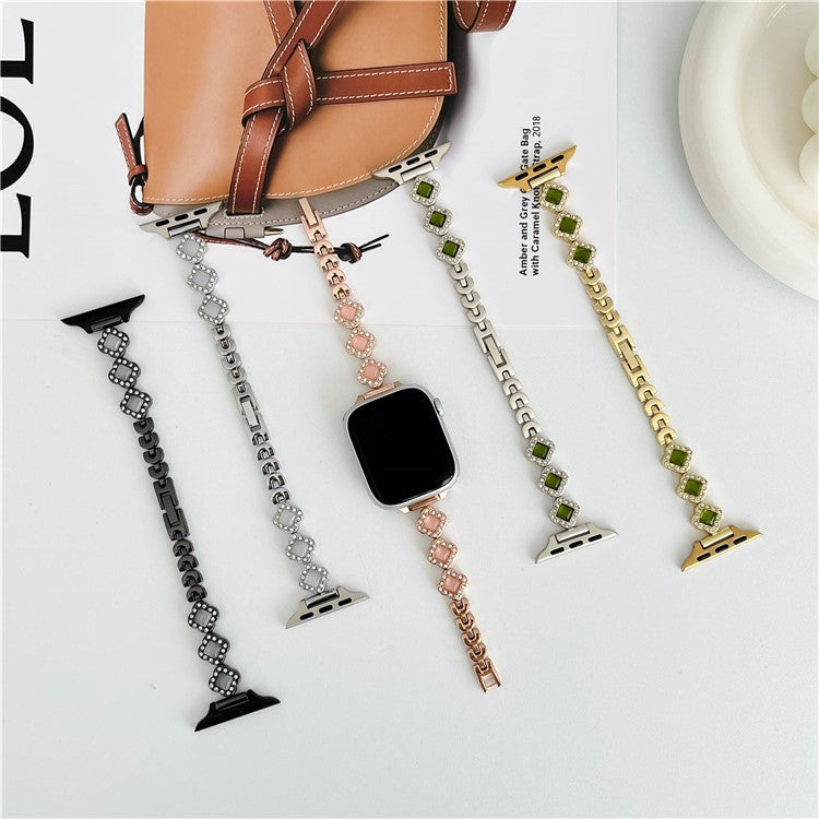 Watch Strap for Apple Watch Series 10 42mm / 9 8 7 41mm / SE (2023) SE (2022) SE 6 5 4 40mm / 3 2 1 38mm Rhinestone Stainless Steel Strap - Starlight