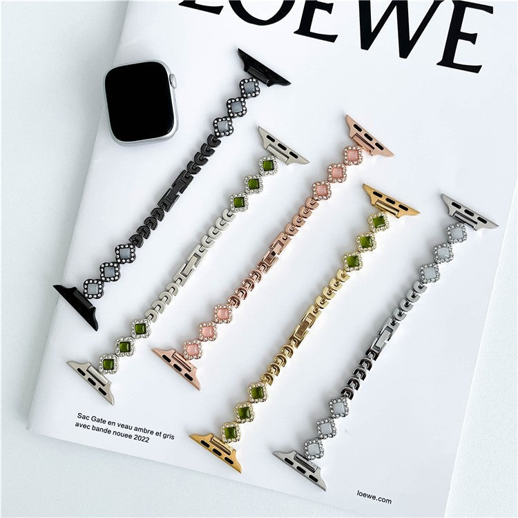 Watch Strap for Apple Watch Series 10 42mm / 9 8 7 41mm / SE (2023) SE (2022) SE 6 5 4 40mm / 3 2 1 38mm Rhinestone Stainless Steel Strap - Starlight