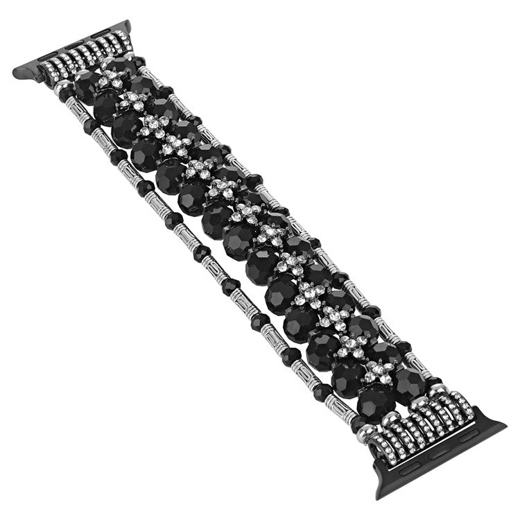 For Apple Watch Series 10 46mm / Ultra 2 Ultra 49mm / Series 9 8 7 45mm / 6 5 4 SE (2023) SE (2022) SE 44mm / 3 2 1 42mm Watch Band Beads Bracelet - Black