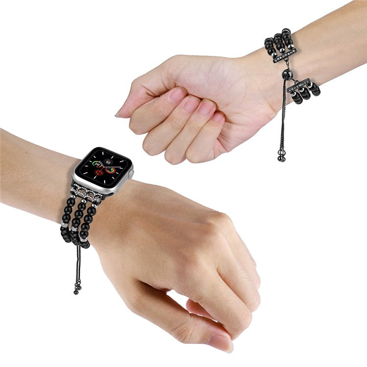 Watch Strap for Apple Watch Series 10 42mm / 9 8 7 41mm / SE (2023) SE (2022) SE 6 5 4 40mm / 3 2 1 38mm Watch Band Preppy Beaded Bracelet - Black