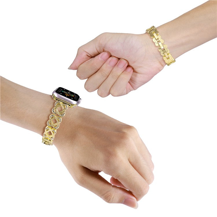 For Apple Watch Series 10 46mm / Ultra 2 Ultra 49mm / Series 9 8 7 45mm / 6 5 4 SE (2023) SE (2022) SE 44mm / 3 2 1 42mm Watch Band Jewelry Metal Strap - Gold