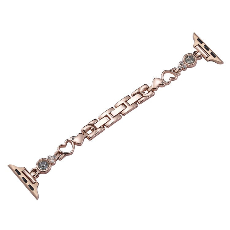 For Apple Watch Series 10 46mm / Ultra 2 Ultra 49mm / Series 9 8 7 45mm / 6 5 4 SE (2023) SE (2022) SE 44mm / 3 2 1 42mm Rhinestone Decor Watch Band - Rose Gold