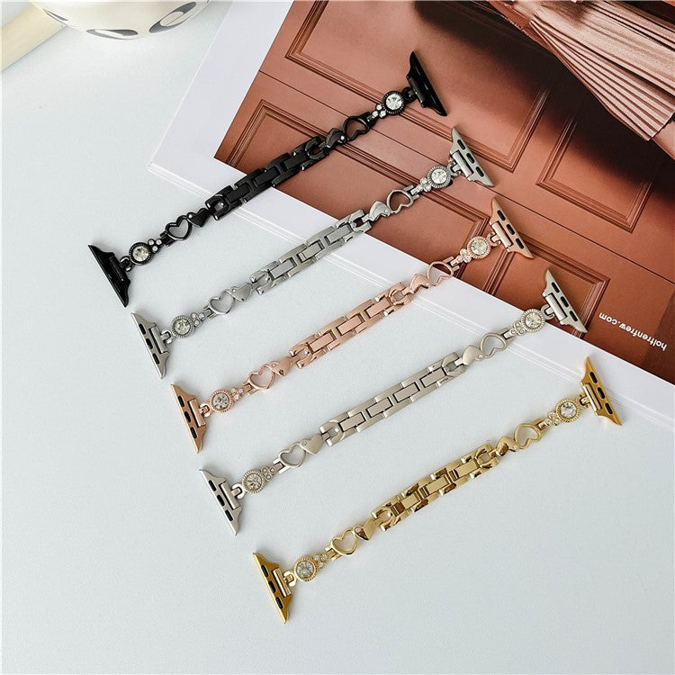 Watch Strap for Apple Watch Series 10 42mm / 9 8 7 41mm / SE (2023) SE (2022) SE 6 5 4 40mm / 3 2 1 38mm Watch Band Heart-Shaped Dressy Strap - Gold