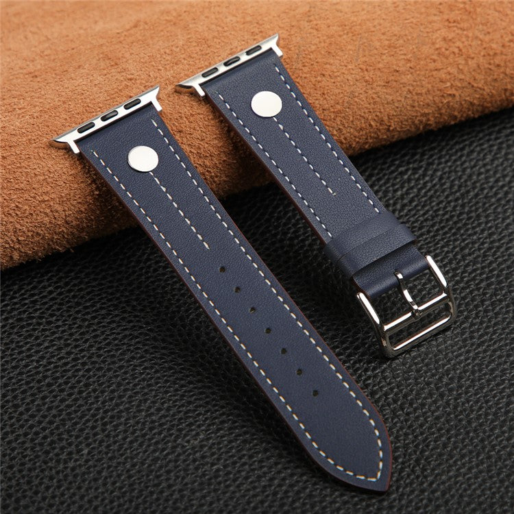 Watch Strap for Apple Watch Series 10 42mm / 9 8 7 41mm / SE (2023) SE (2022) SE 6 5 4 40mm / 3 2 1 38mm Rivet Decor Watch Band Genuine Cow Leather Strap - Blue