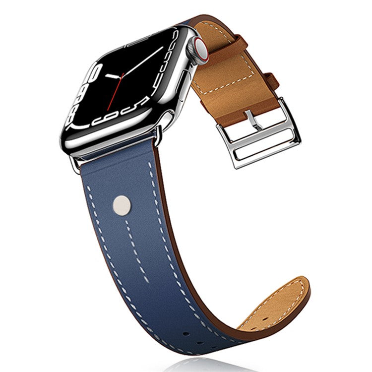 Watch Strap for Apple Watch Series 10 42mm / 9 8 7 41mm / SE (2023) SE (2022) SE 6 5 4 40mm / 3 2 1 38mm Rivet Decor Watch Band Genuine Cow Leather Strap - Blue
