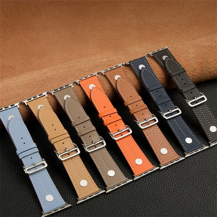 Watch Strap for Apple Watch Series 10 42mm / 9 8 7 41mm / SE (2023) SE (2022) SE 6 5 4 40mm / 3 2 1 38mm Rivet Decor Watch Band Genuine Cow Leather Strap - Blue