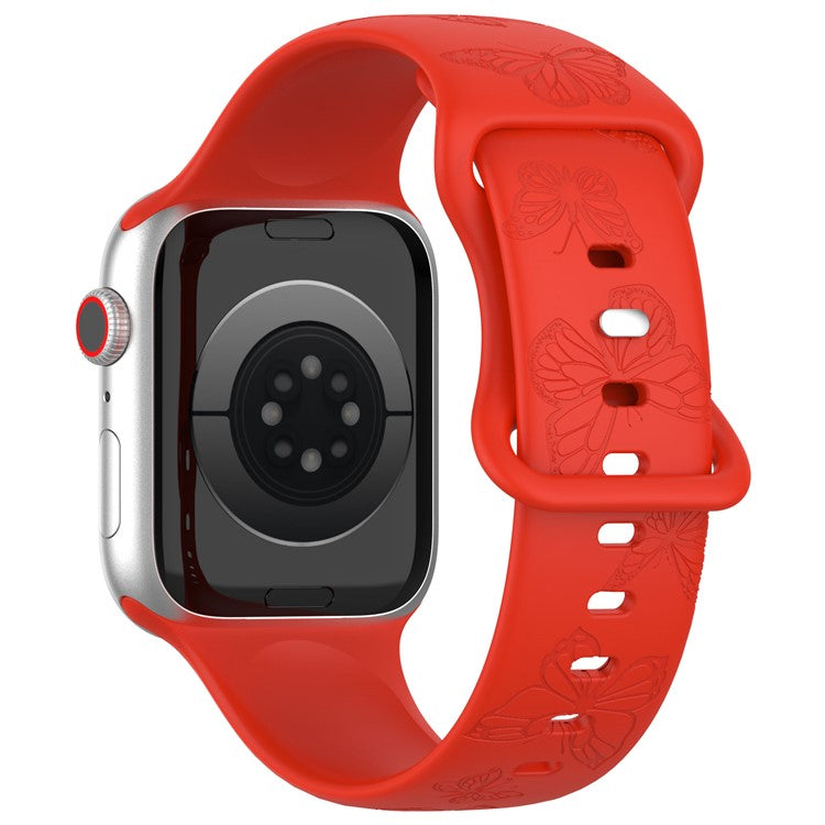 Watch Strap for Apple Watch Series 10 42mm / 9 8 7 41mm / SE (2023) SE (2022) SE 6 5 4 40mm / 3 2 1 38mm Butterfly Silicone Watch Band - Red
