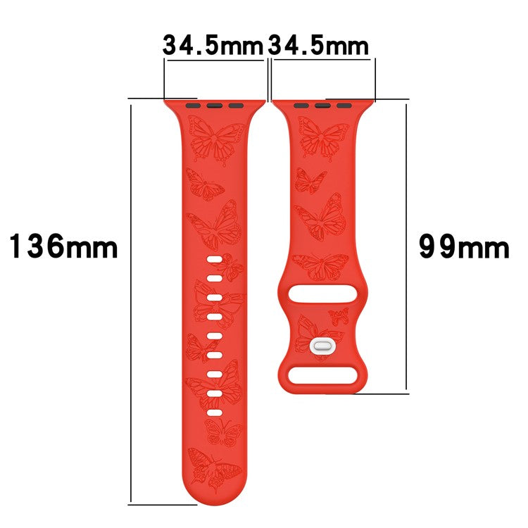 Watch Strap for Apple Watch Series 10 42mm / 9 8 7 41mm / SE (2023) SE (2022) SE 6 5 4 40mm / 3 2 1 38mm Butterfly Silicone Watch Band - Dark Cherry