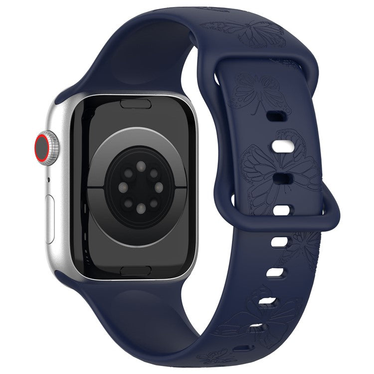 Watch Strap for Apple Watch Series 10 42mm / 9 8 7 41mm / SE (2023) SE (2022) SE 6 5 4 40mm / 3 2 1 38mm Butterfly Silicone Watch Band - Dark Blue