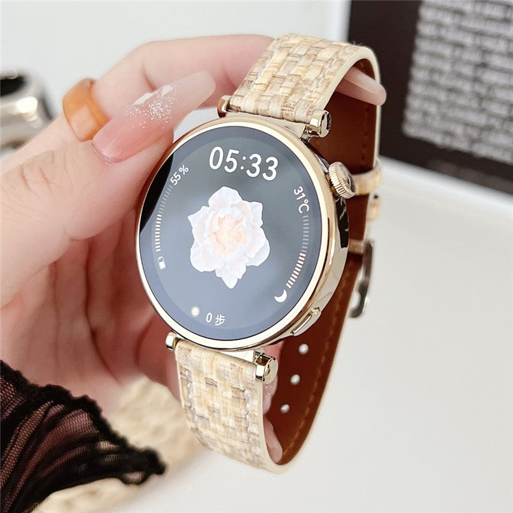 For Huawei Watch GT 4 41mm / Garmin Venu 3S Watch Strap Braided PU Leather 18mm Wrist Band - Beige