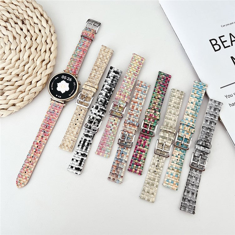 For Huawei Watch GT 4 41mm / Garmin Venu 3S Watch Strap Braided PU Leather 18mm Wrist Band - Beige