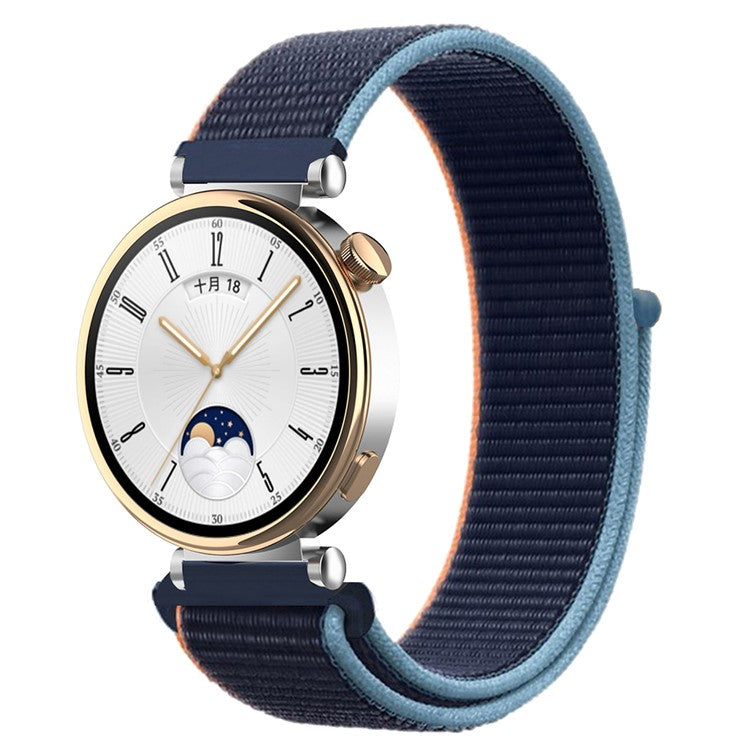 For Huawei Watch GT 4 41mm / Garmin Venu 3S Watch Band 18mm Nylon Loop Adjustable Wrist Strap - Dark Navy Blue+Blue