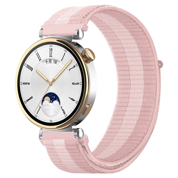 For Huawei Watch GT 4 41mm / Garmin Venu 3S Watch Band 18mm Nylon Loop Adjustable Wrist Strap - Pink+White+Pink