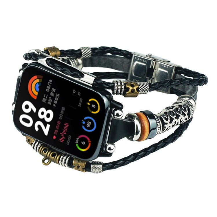 For Xiaomi Smart Band 8 Pro Watch Band Retro Ethnic Style Beads Watch Strap Bracelet - Black