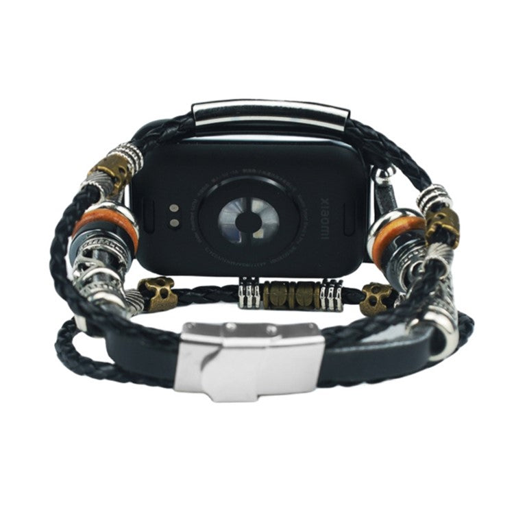 For Xiaomi Smart Band 8 Pro Watch Band Retro Ethnic Style Beads Watch Strap Bracelet - Black