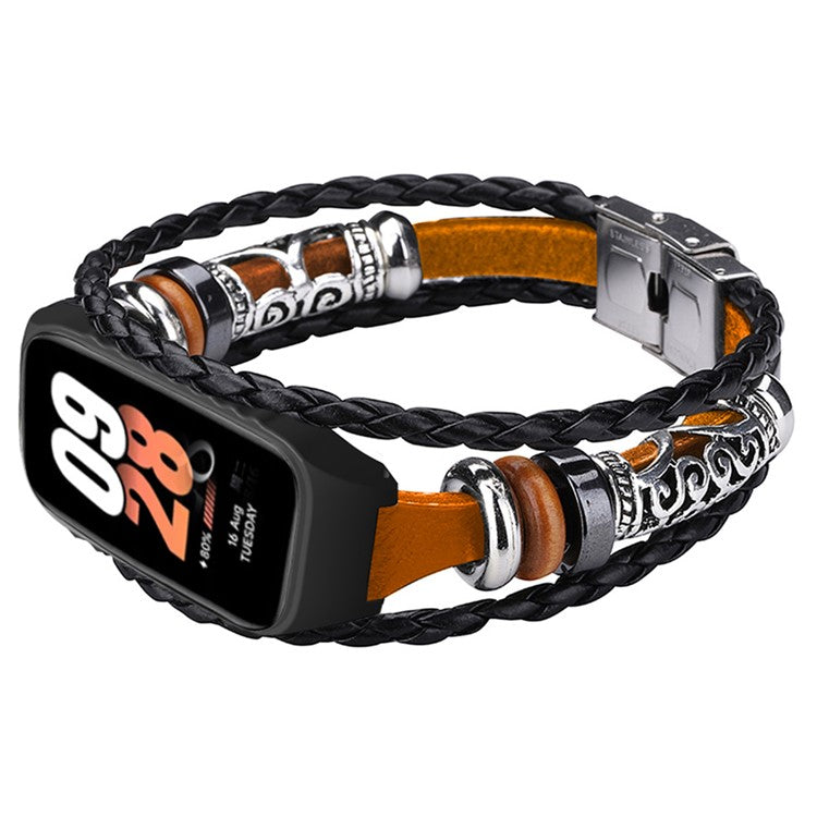 For Xiaomi Smart Band 8 Active Beads Watch Strap Ethnic DIY Watch Band Replacement - Brown