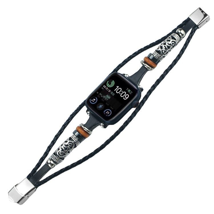 Watch Strap for Apple Watch Series 10 42mm / 9 8 7 41mm / SE (2023) SE (2022) SE 6 5 4 40mm / 3 2 1 38mm Ethnic Retro Band - Black