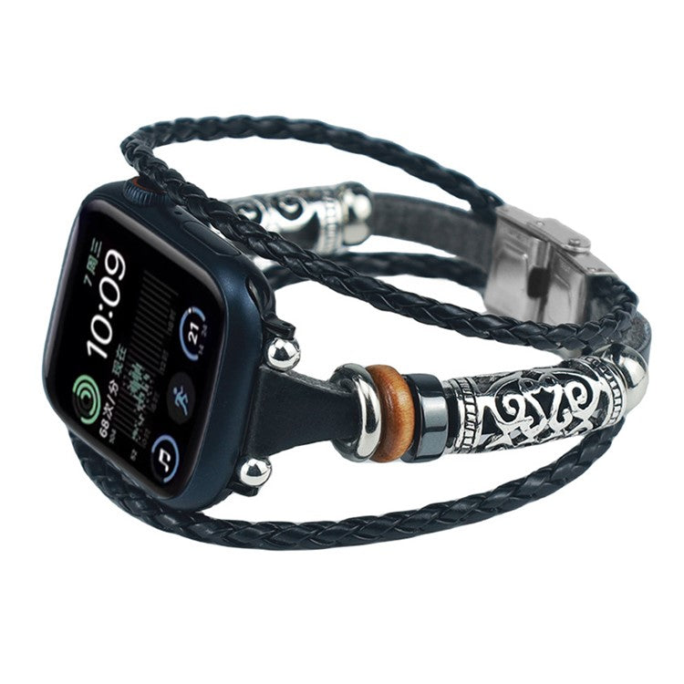 Watch Strap for Apple Watch Series 10 42mm / 9 8 7 41mm / SE (2023) SE (2022) SE 6 5 4 40mm / 3 2 1 38mm Ethnic Retro Band - Black