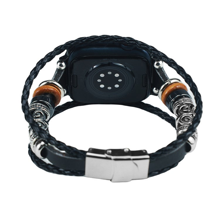 For Apple Watch Series 10 46mm / Ultra 2 Ultra 49mm / Series 9 8 7 45mm / 6 5 4 SE (2023) SE (2022) SE 44mm / 3 2 1 42mm Watch Band Ethnic Watch Strap - Black