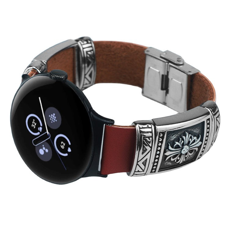 For Google Pixel Watch / Watch 2 Replacement Strap Ethnic Embossed Bracelets Watch Band - Reddish Brown