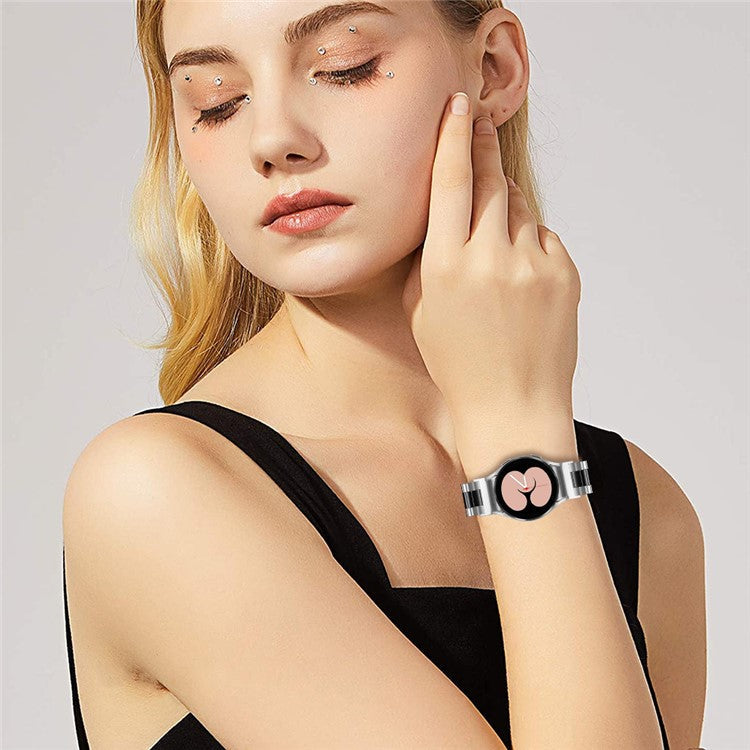 For Samsung Galaxy Watch 5 Active / Pro / Watch 5 / Watch FE 40mm / Watch4 Stainless Steel Wrist Strap Replacement - Black+Silver