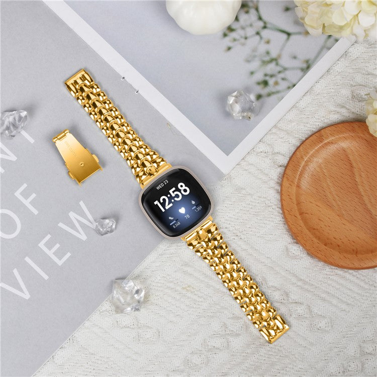 For Fitbit Versa 3 / Sense Replacement Strap Stylish Alloy Smart Watch Band - Gold