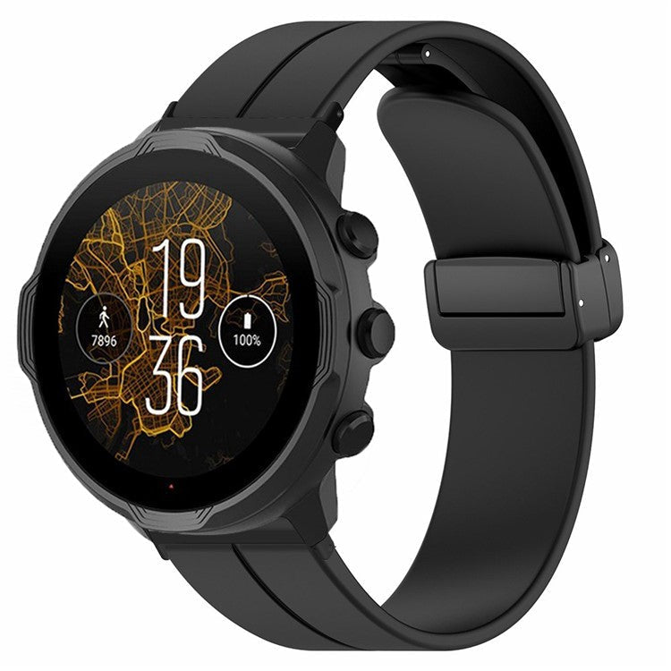 For Suunto Spartan Sport Wrist HR Baro / Suunto 7 Strap 24mm Silicone Watch Band (Thick Spring Bar) - Black