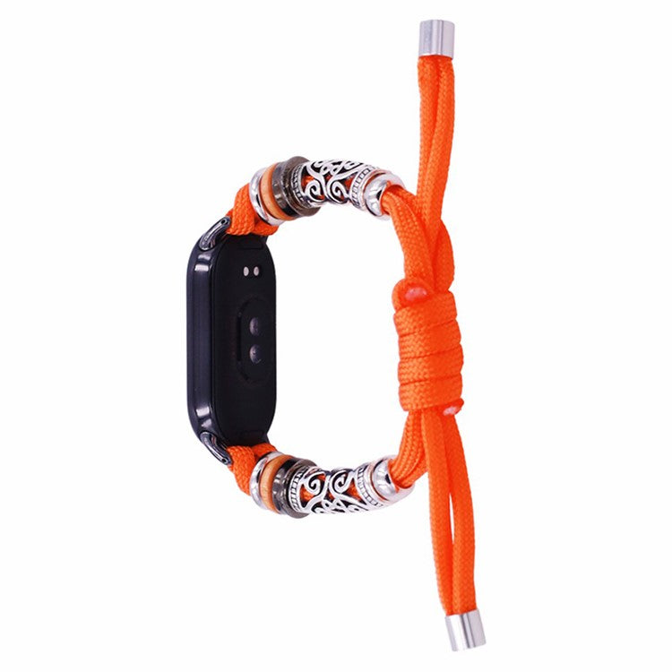 For Xiaomi Smart Band 9 NFC / 9 / 8 NFC / 8 Beads Braided Watch Strap Adjustable Wrist Band Bracelet - Orange