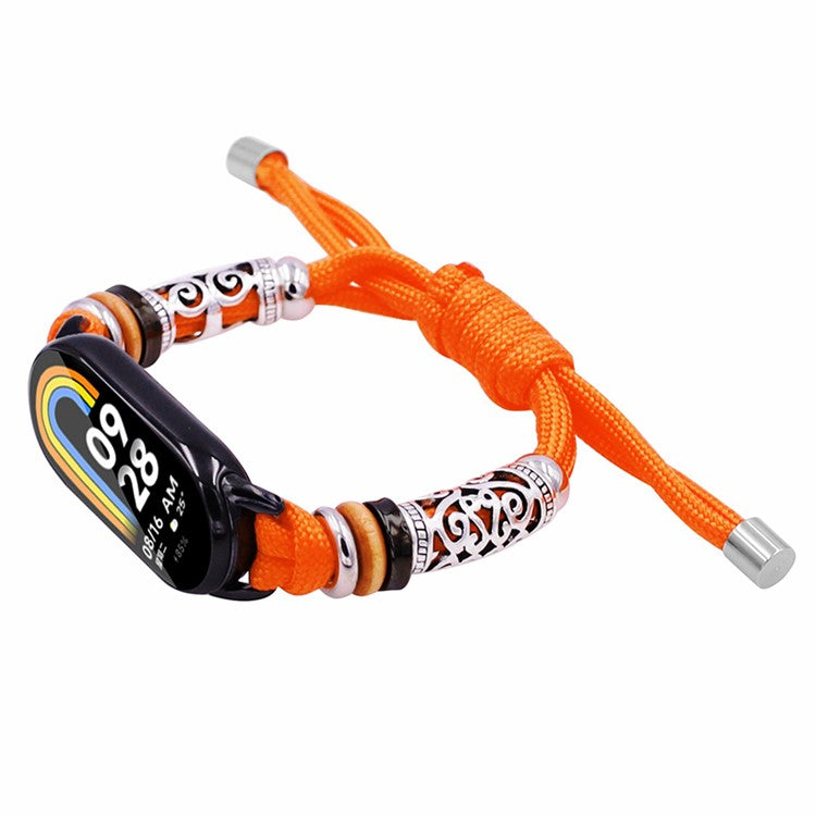 For Xiaomi Smart Band 9 NFC / 9 / 8 NFC / 8 Beads Braided Watch Strap Adjustable Wrist Band Bracelet - Orange