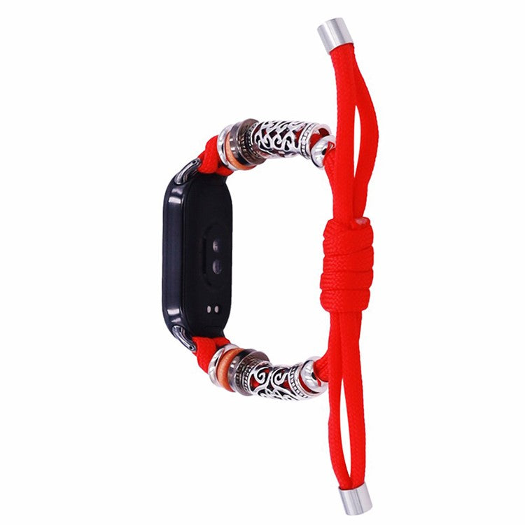 For Xiaomi Smart Band 9 NFC / 9 / 8 NFC / 8 Beads Braided Watch Strap Adjustable Wrist Band Bracelet - Red