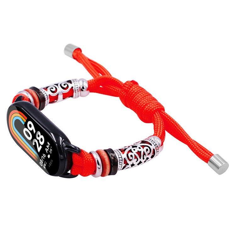 For Xiaomi Smart Band 9 NFC / 9 / 8 NFC / 8 Beads Braided Watch Strap Adjustable Wrist Band Bracelet - Red