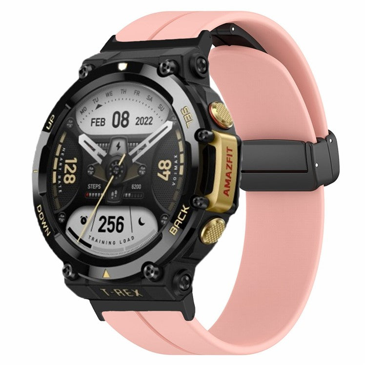 For Huami Amazfit T-Rex 2 Silicone Watch Band Magnetic Folding Buckle Wrist Strap - Pink
