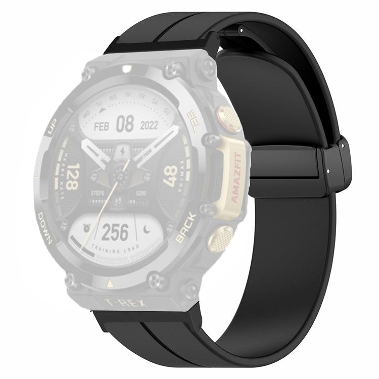For Huami Amazfit T-Rex 2 Silicone Watch Band Magnetic Folding Buckle Wrist Strap - Black