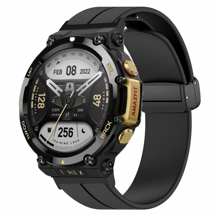 For Huami Amazfit T-Rex 2 Silicone Watch Band Magnetic Folding Buckle Wrist Strap - Black